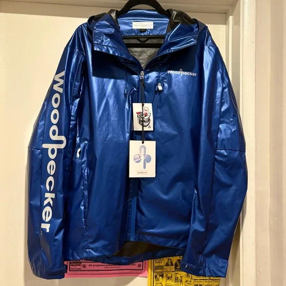 Woodpecker Men’s Wind Shell Flash Blue Jacket Hooded Zip Up Brand New NWT - Picture 3 of 13